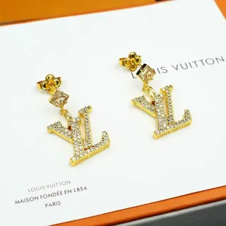 لويس فيتون LV مونوغرام بافيه كريستال أقراط معلقة ذهبية