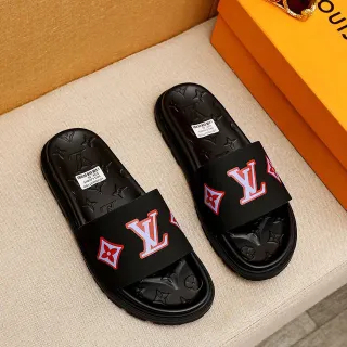 Louis Vuitton LV Slide 黑色 红色 白色 Logo 拖鞋