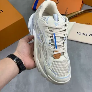Louis Vuitton LV Trainer Beige Blue Sole Mesh And Suede Upper Chunky Sneakers