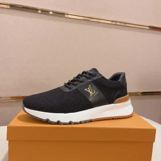 Louis Vuitton LV Trainer Negro Beige Tejido Superior Panel de Cuero Lateral Lifestyle Sneakers