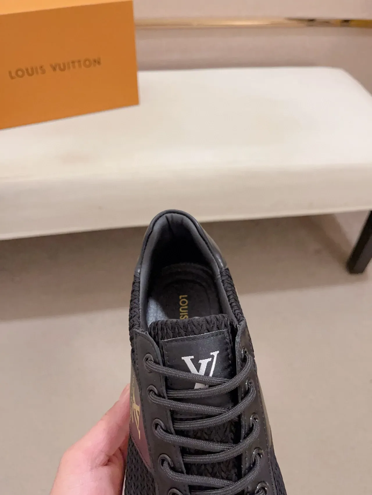Louis Vuitton LV Trainer Black Beige Knit Upper Leather Side Panel Lifestyle Sneakers 6