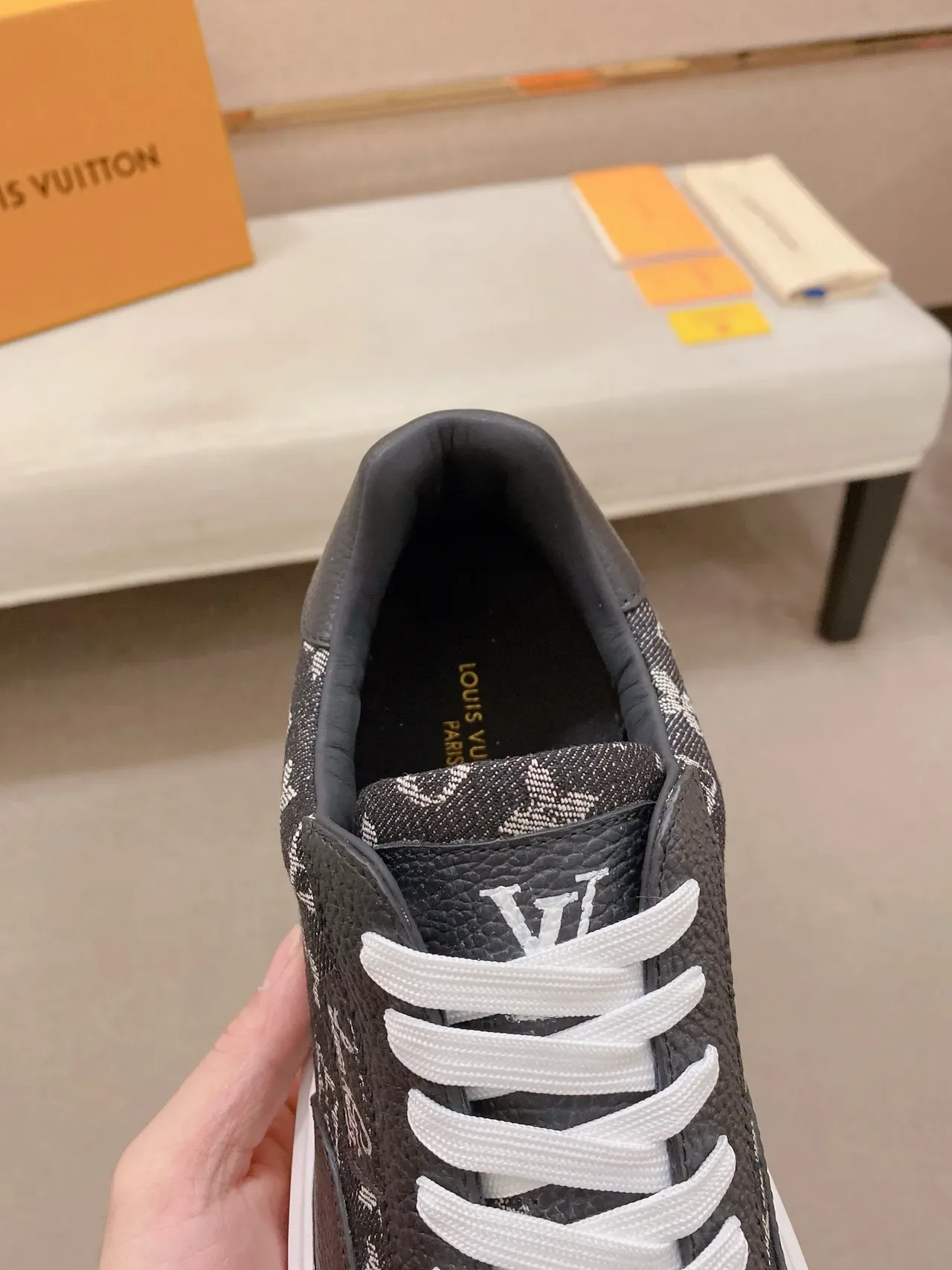 Louis Vuitton LV Trainer Black White Monogram Canvas Textured Leather Toe Cap Lifestyle Sneakers 4
