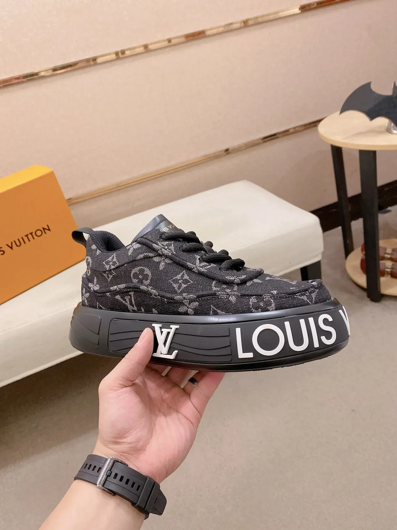 Louis Vuitton LV Trainer Black White Monogram Canvas Upper Bold Sidewall Branding Lifestyle Sneakers 4