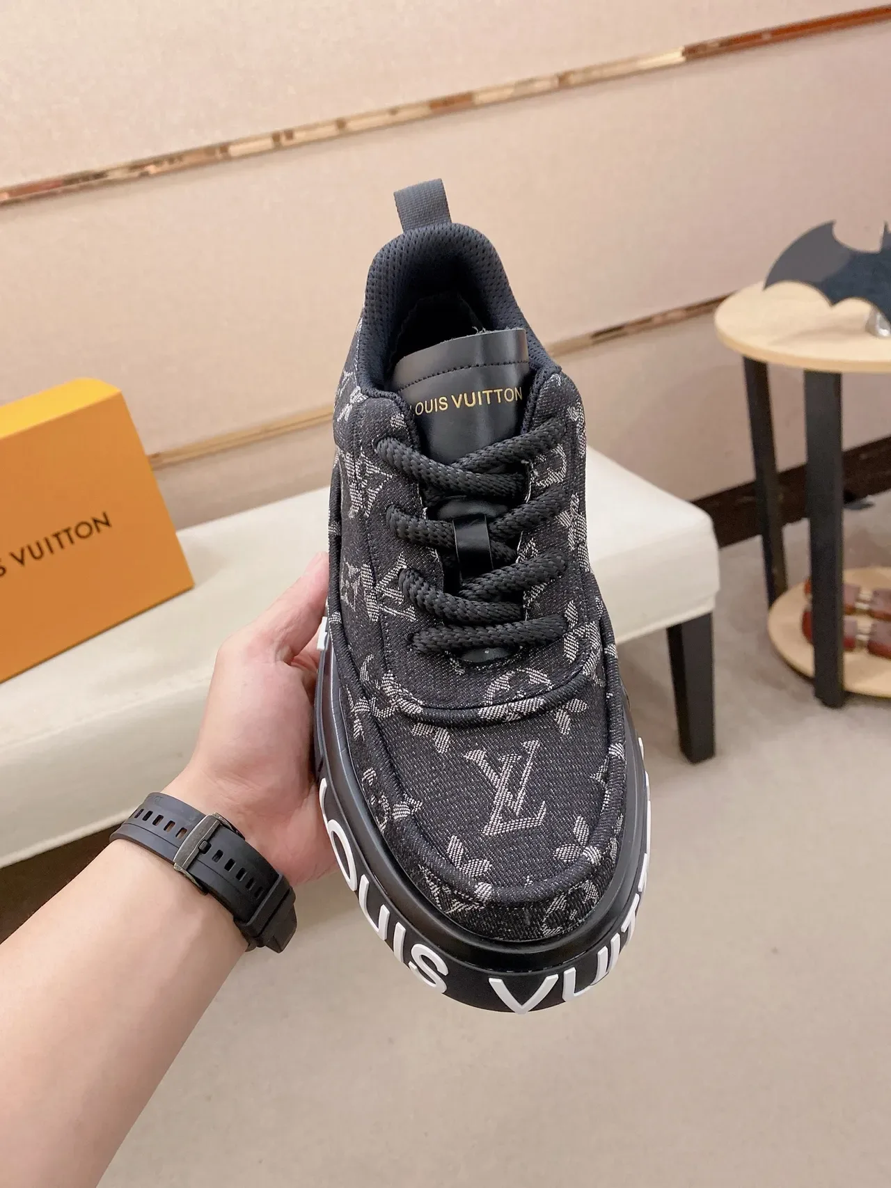 Louis Vuitton LV Trainer Black White Monogram Canvas Upper Bold Sidewall Branding Lifestyle Sneakers 5