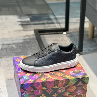 Louis Vuitton LV Trainer Negro Blanco Cuero con Monogram-Embossed Low-Top Plataforma Lifestyle Sneakers