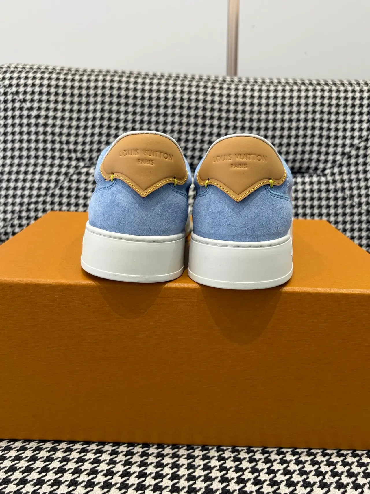 Louis Vuitton LV Trainer Blue Beige Suede Upper Damier Checkered Pattern Lifestyle Sneakers 3