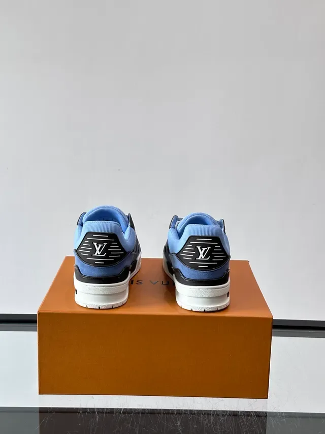 Louis Vuitton LV Trainer Blue Black Suede Upper Monogram Canvas Panels Lifestyle Sneakers 3