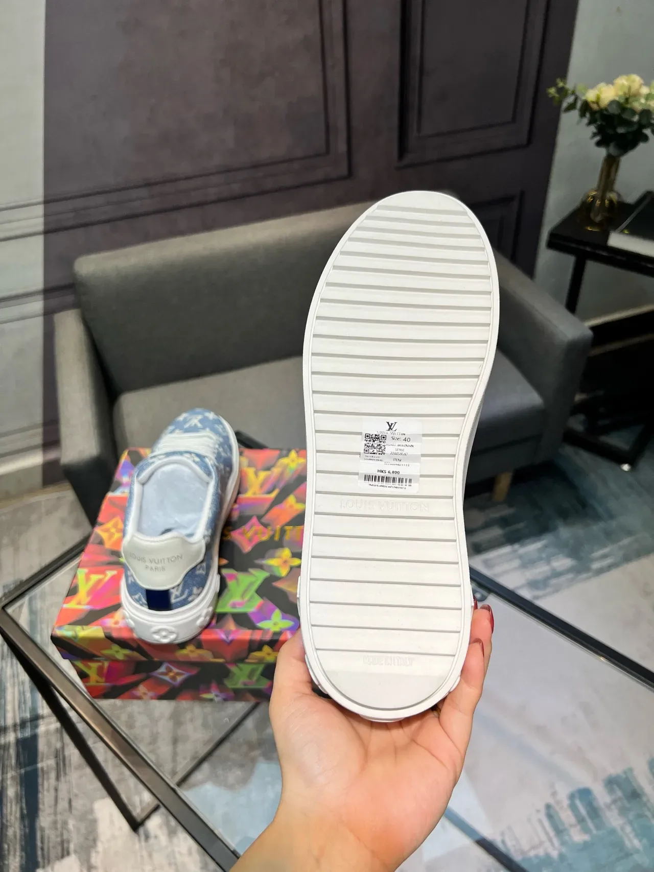 Louis Vuitton LV Trainer Zapatillas Lifestyle Azul Blanco Denim Texturizado Monograma Superior Bajo Tacón Silueta Lifestyle Sneakers 6