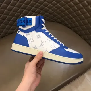 Louis Vuitton LV Trainer Tênis Lifestyle Azul Branco Alto Monograma Lona