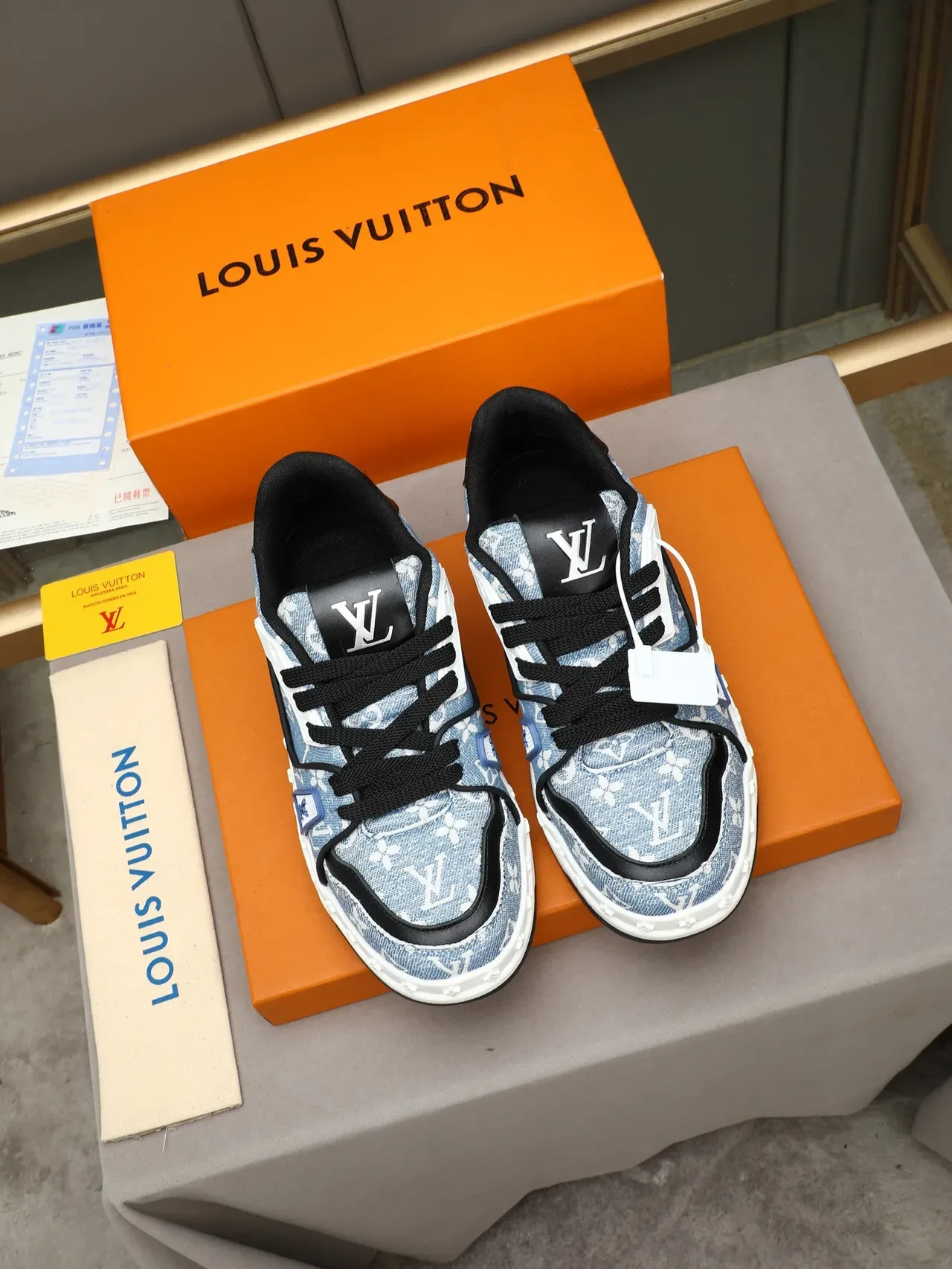 Louis Vuitton LV Trainer Blue White Monogram Canvas Star-Embossed Midsole Lifestyle Sneakers 2
