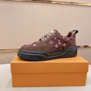 Louis Vuitton LV Trainer Burdeos marrón Monogram Canvas Suede Overlays Lifestyle Sneakers