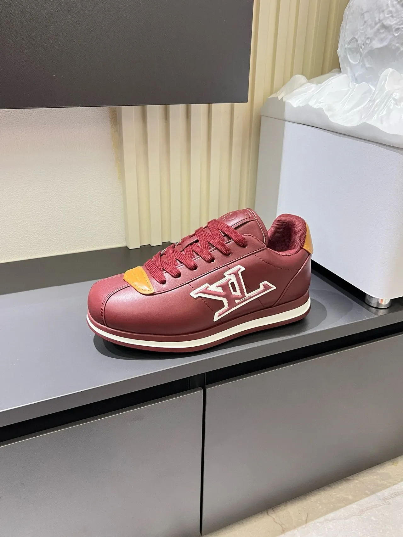 Louis Vuitton LV Trainer Burdeos Naranja Cuero Superior Bordado Monogram Zapatillas Lifestyle 5