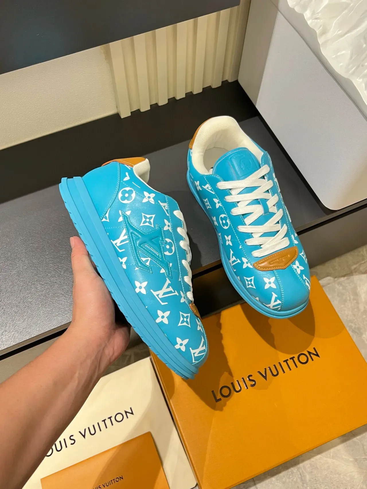 Louis Vuitton LV Trainer Cyan Blue Monogram Leather Lifestyle Sneakers 6