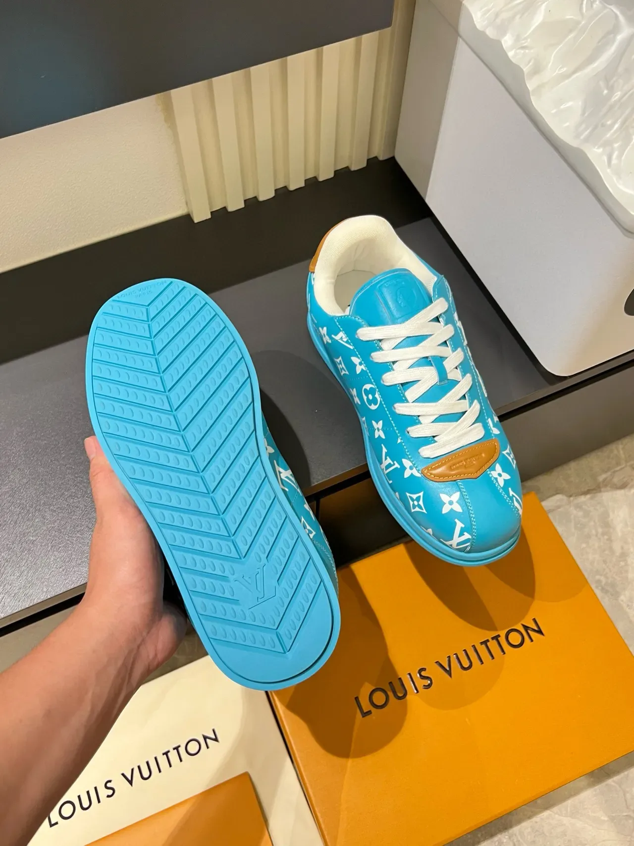Louis Vuitton LV Trainer Cyan Blue Monogram Leather Lifestyle Sneakers 7
