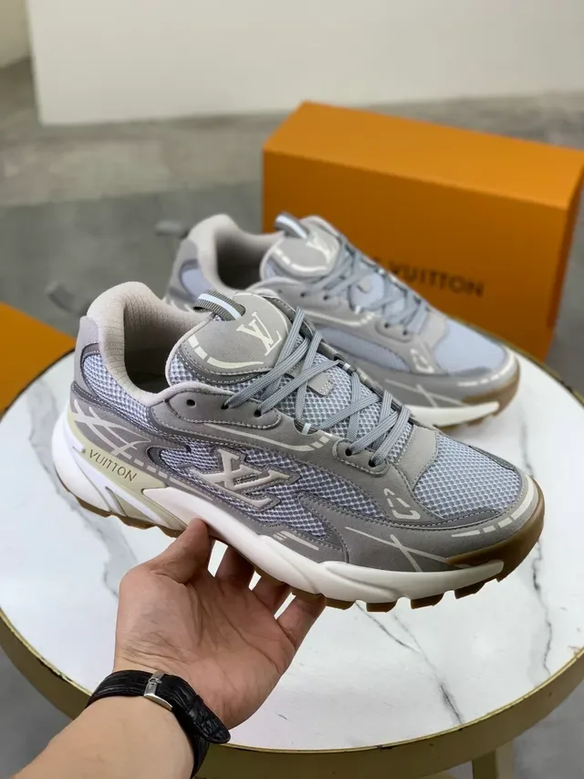 Louis Vuitton LV Trainer Gray Beige Sole Mesh And Suede Upper Chunky Sneakers 5