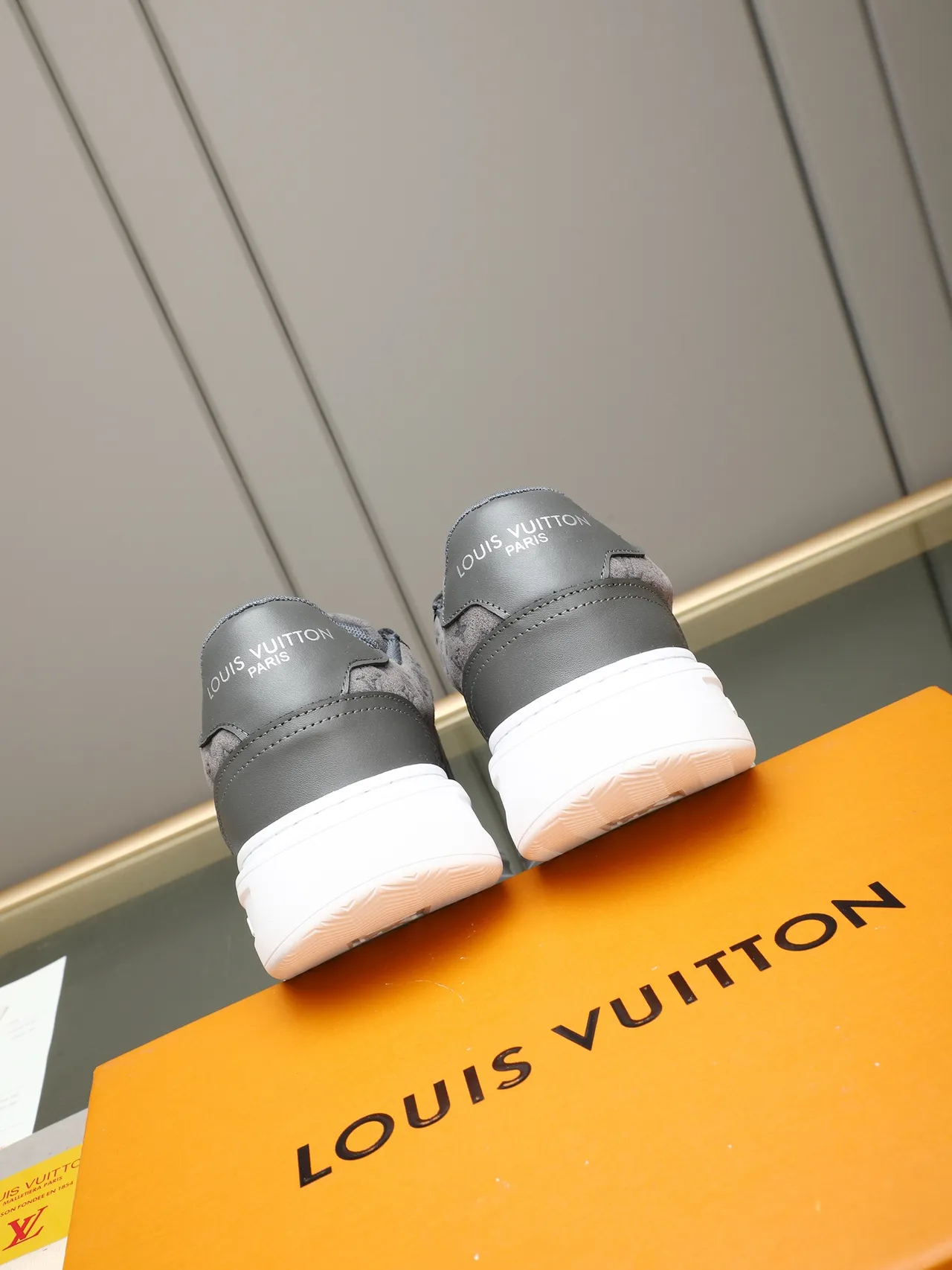 Louis Vuitton LV Trainer Gray White Monogrammed Suede Cursive Script Patch Lifestyle Sneakers 3