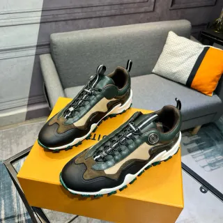 Louis Vuitton LV Trainer সবুজ বেইজ সোল লেয়ার্ড লেদার-সুয়েড নির্মাণ মোটা স্নিকার