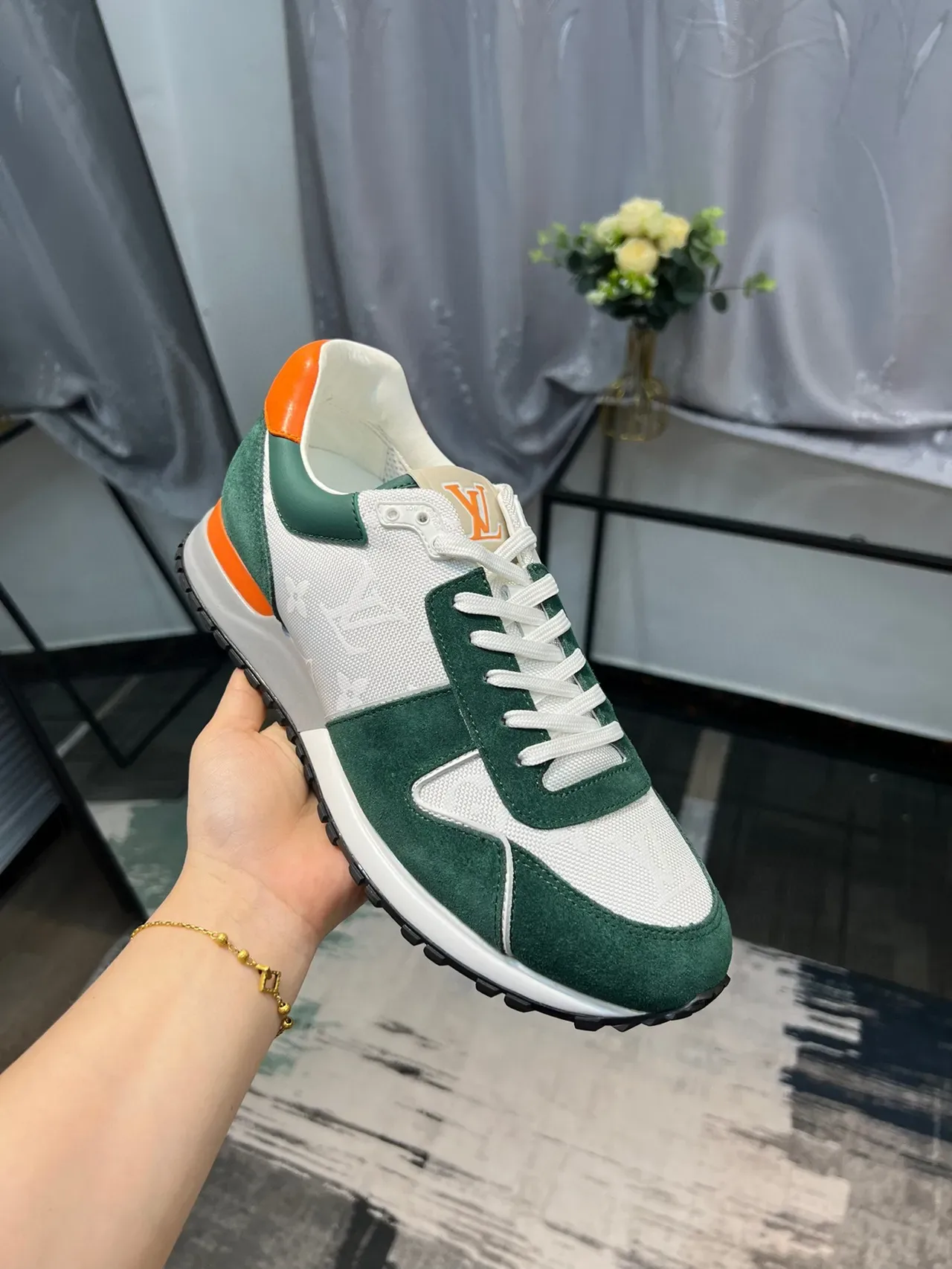 লুই ভিতন LV Trainer সবুজ কমলা Monogram জাল সুয়েড ওভারলে লাইফস্টাইল স্নিকার্স 7