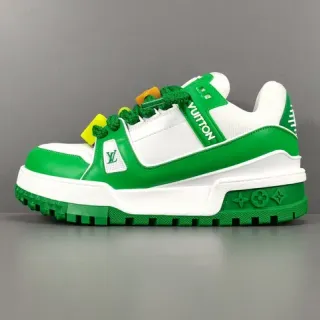 Louis Vuitton LV Trainer Green White Platform Sole Layered Leather-Mesh Upper Chunky Sneakers