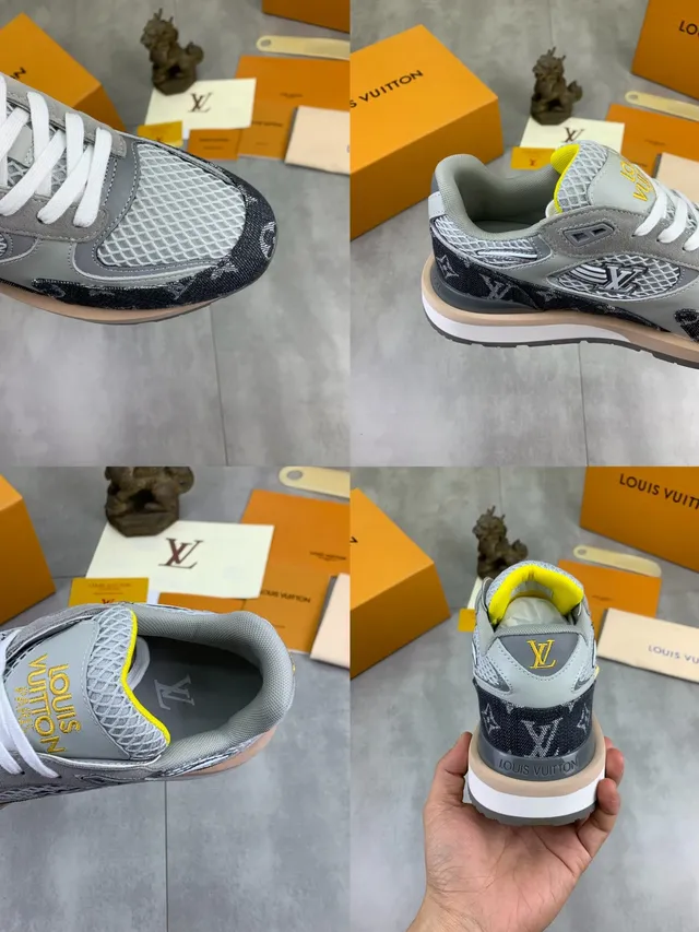 Louis Vuitton LV Trainer Navy Gray Monogram Denim Mesh Overlay Lifestyle Sneakers 2