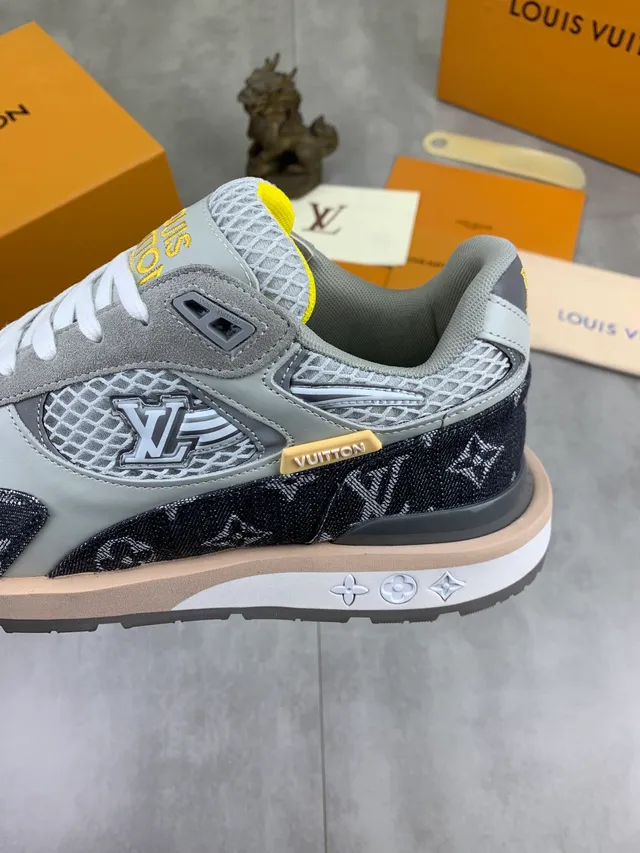 Louis Vuitton LV Trainer Navy Gray Monogram Denim Mesh Overlay Lifestyle Sneakers 4