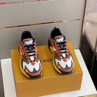Louis Vuitton LV Trainer Orange White Multi-Layered Upper Flame-Inspired Overlay Pattern Chunky Sneakers