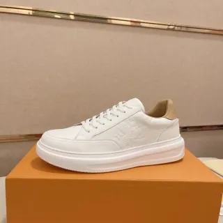 Louis Vuitton LV Trainer Blanco Beige Monogram Cuero Suela Plataforma Zapatillas Lifestyle