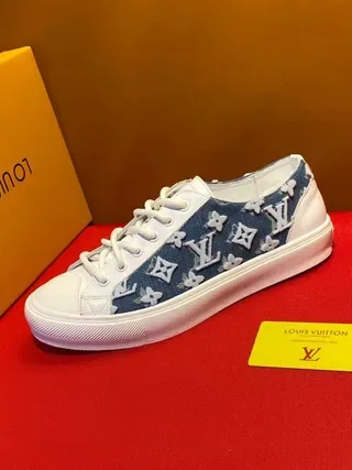Louis Vuitton LV Trainer White Blue Denim Monogram Panel Leather Accents Lifestyle Sneakers 3