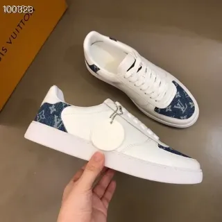 Louis Vuitton LV Trainer 白色蓝色 低帮 皮革和牛仔布 Panel Construction 生活方式运动鞋