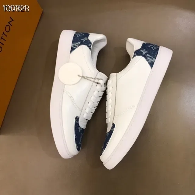 Louis Vuitton LV Trainer White Blue Low-Top Leather And Denim Panel Construction Lifestyle Sneakers 2