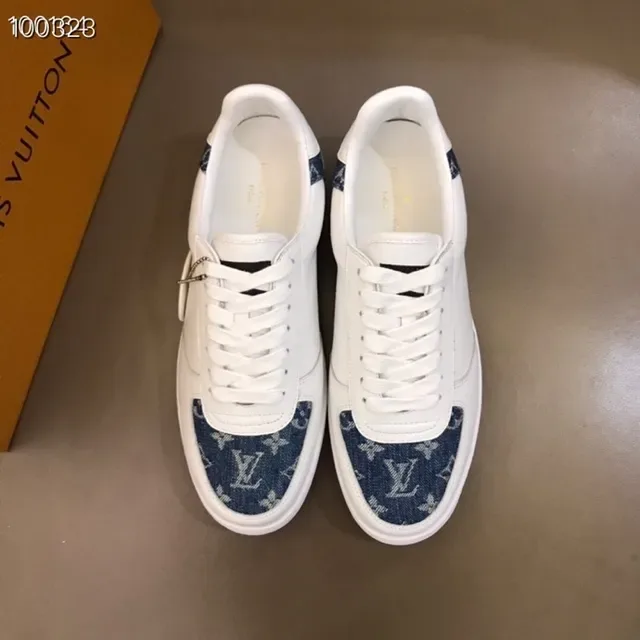 Louis Vuitton LV Trainer White Blue Low-Top Leather And Denim Panel Construction Lifestyle Sneakers 4