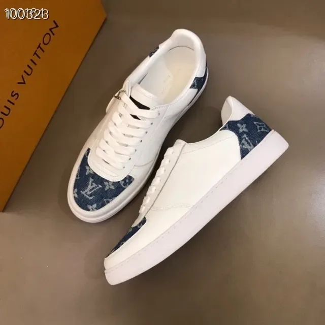 Louis Vuitton LV Trainer White Blue Low-Top Leather And Denim Panel Construction Lifestyle Sneakers 5