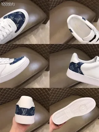 Louis Vuitton LV Trainer White Blue Low-Top Leather And Denim Panel Construction Lifestyle Sneakers 6