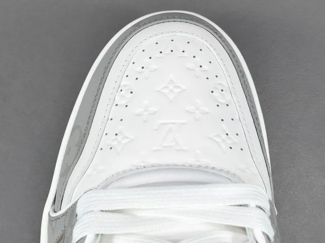 Louis Vuitton LV Trainer White Gray Layered Monogram Leather Perforated Toe Lifestyle Sneakers 10