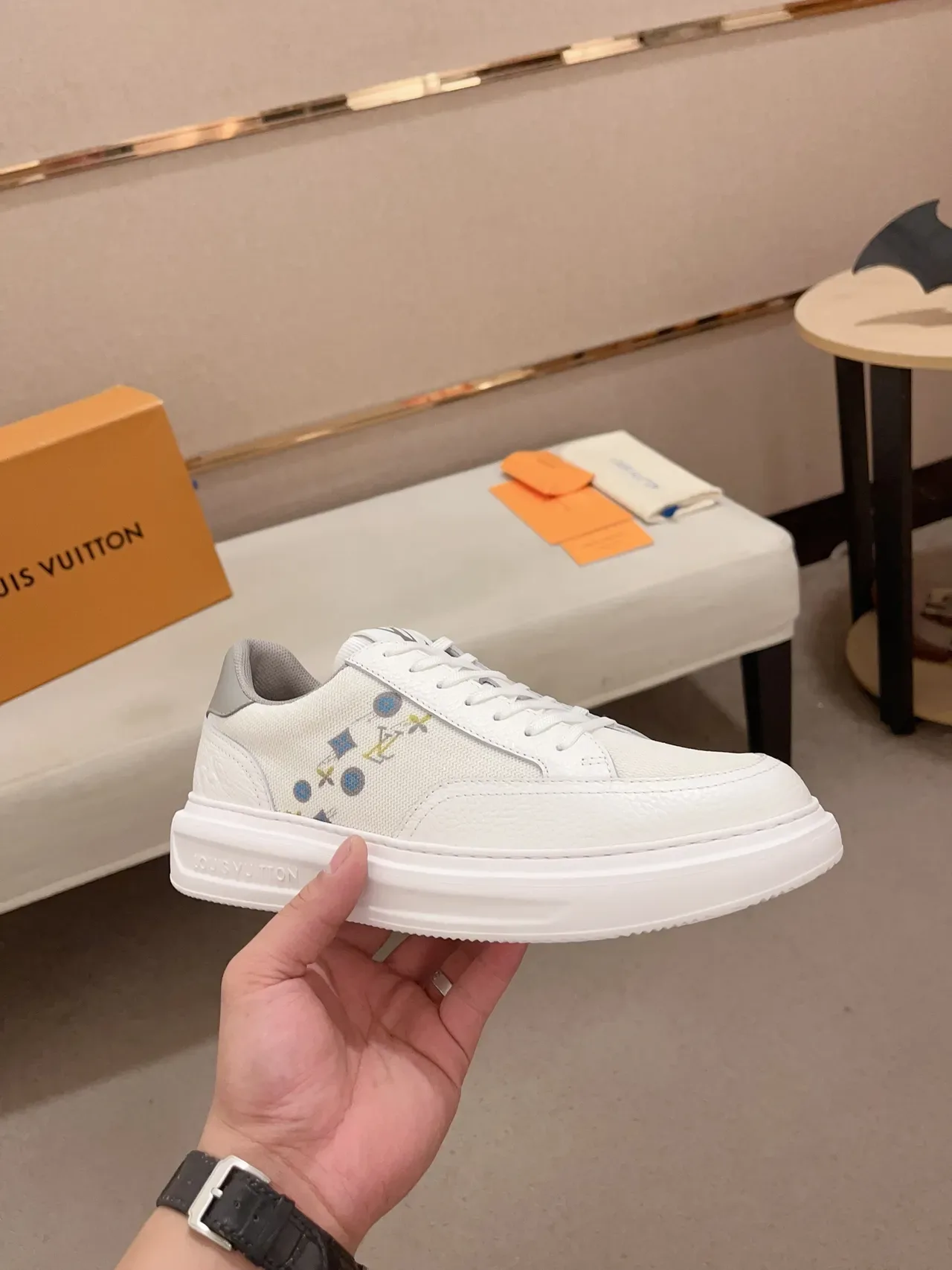 Louis Vuitton LV Trainer White Gray Low-Top Platform Textured Leather And Mesh Upper Lifestyle Sneakers 4