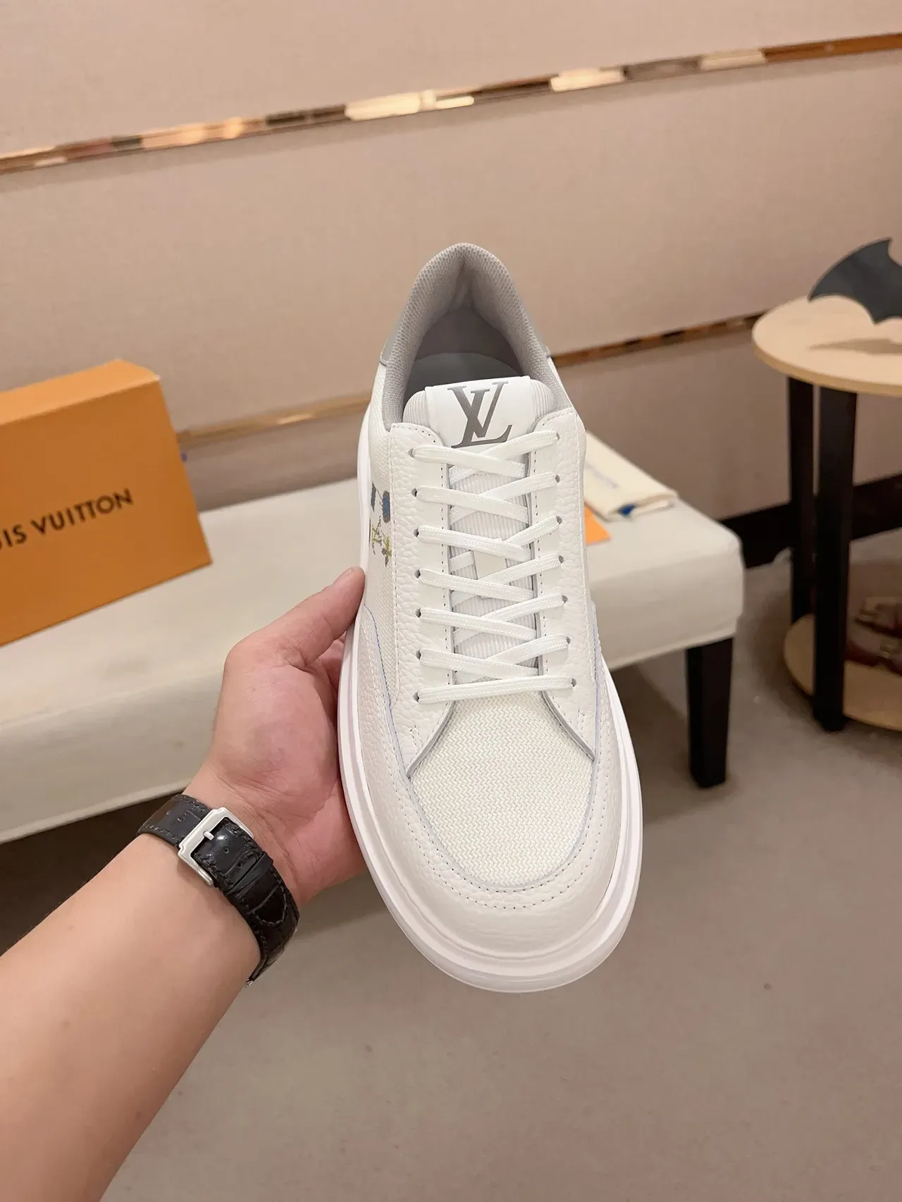 Louis Vuitton LV Trainer White Gray Low-Top Platform Textured Leather And Mesh Upper Lifestyle Sneakers 5