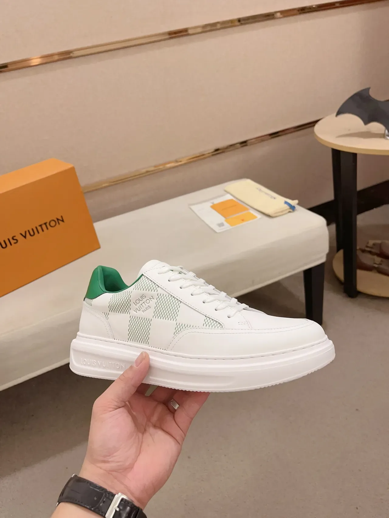 Louis Vuitton LV Trainer White Green Low-Top Leather Upper Lifestyle Sneakers 4