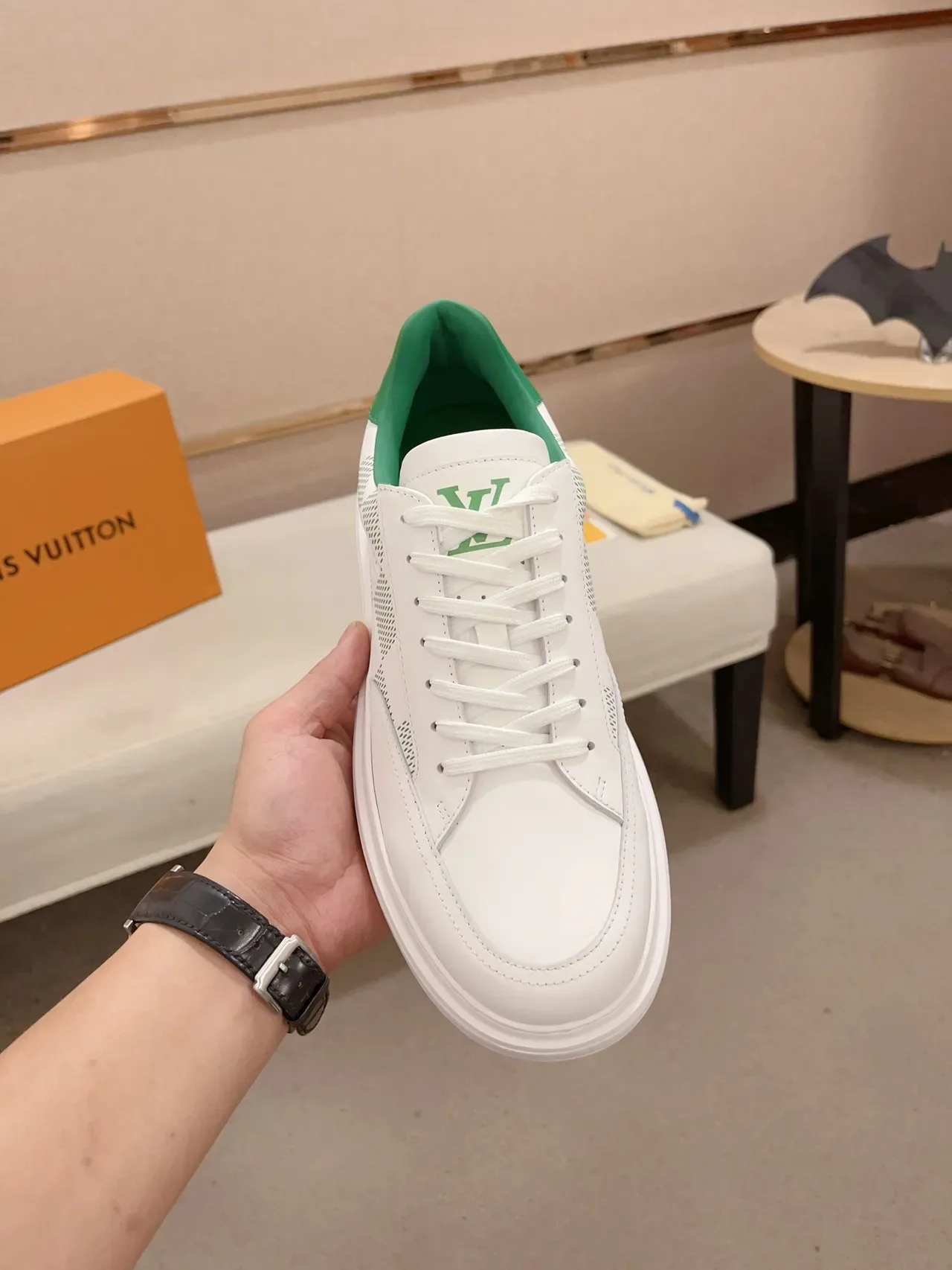 Louis Vuitton LV Trainer White Green Low-Top Leather Upper Lifestyle Sneakers 5