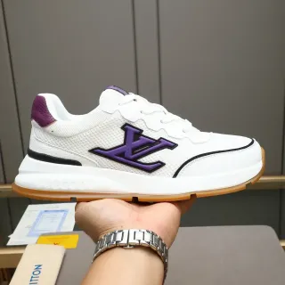 Louis Vuitton LV Trainer Branco Roxo Mesh Upper Oversized Monograma Lifestyle Sneakers