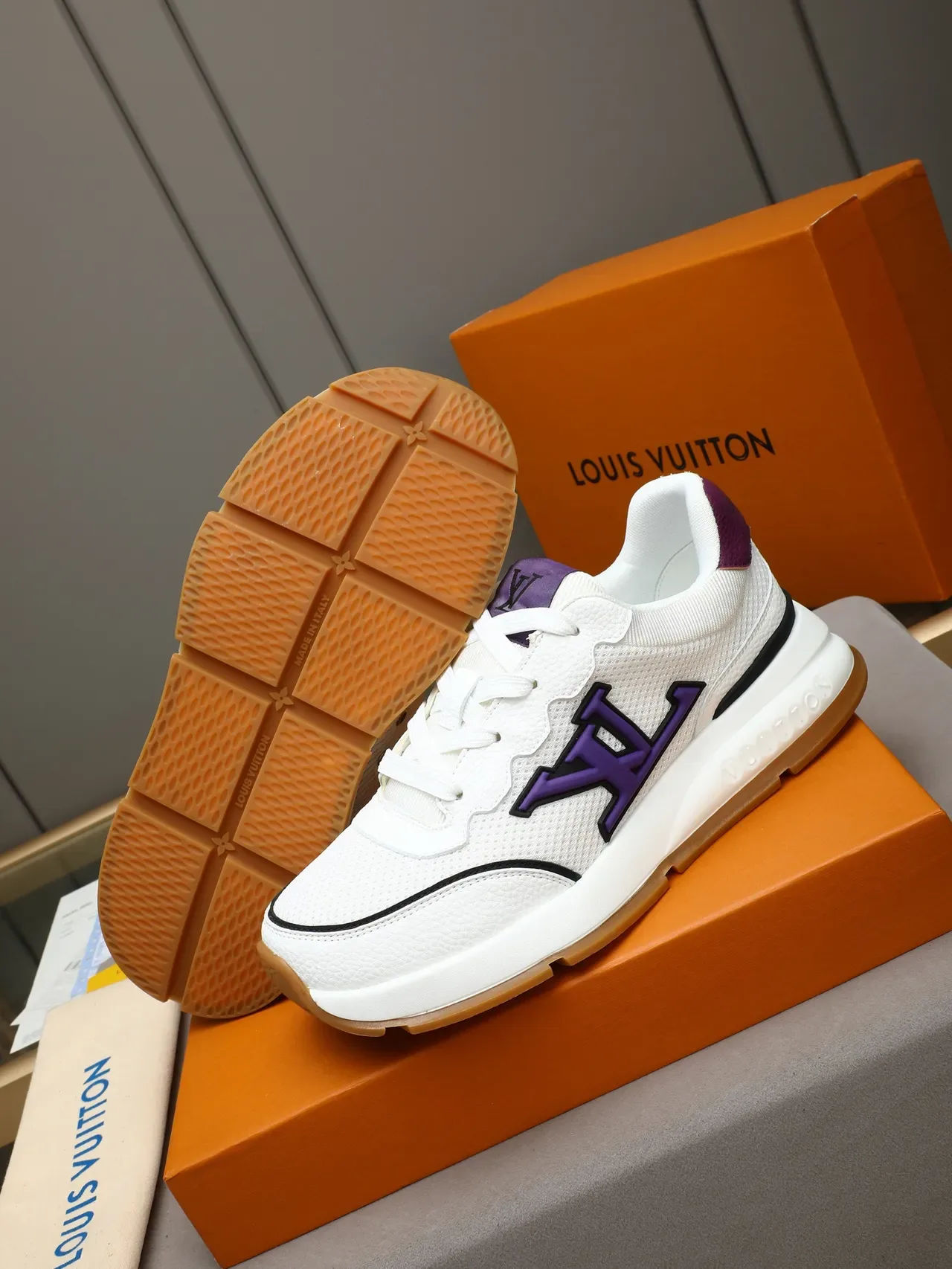 Louis Vuitton LV Trainer White Purple Mesh Upper Oversized Monogram Lifestyle Sneakers 4
