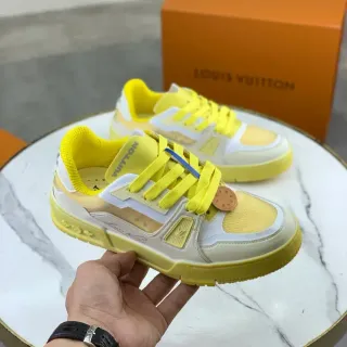 Louis Vuitton LV Trainer Zapatillas Lifestyle Amarillo Beige Paneles de Malla y Cuero en Múltiples Capas