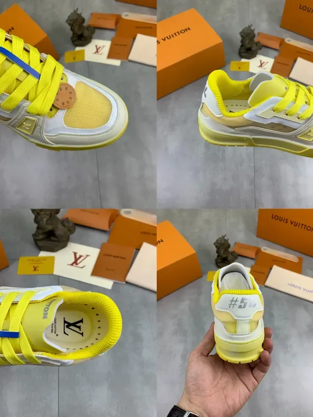 Louis Vuitton LV Trainer Zapatillas Lifestyle Amarillo Beige Paneles de Malla y Cuero en Múltiples Capas 2