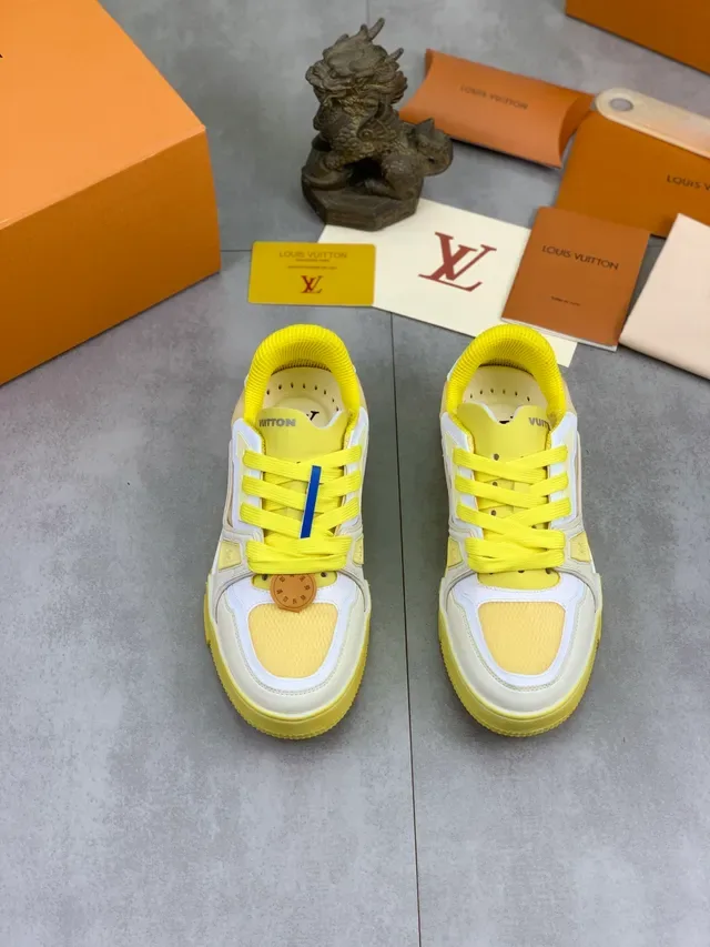 Louis Vuitton LV Trainer Zapatillas Lifestyle Amarillo Beige Paneles de Malla y Cuero en Múltiples Capas 4
