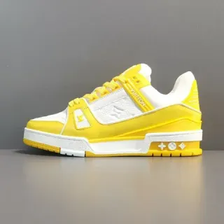Louis Vuitton LV Trainer Amarelo Branco Sola Chunky Camadas Intermediárias Monogram Painéis De Couro Tênis Lifestyle
