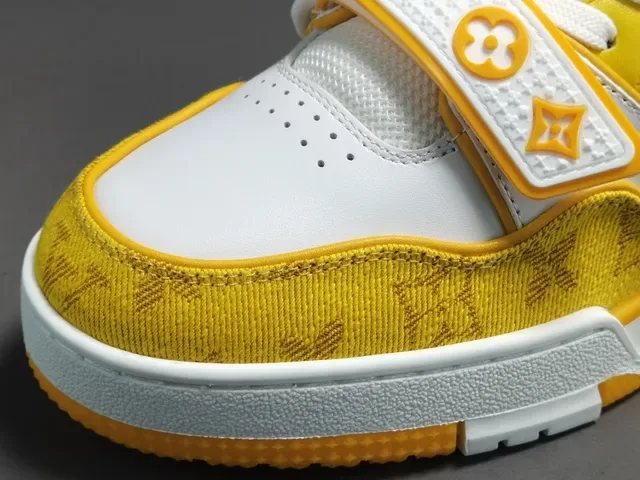 Louis Vuitton LV Trainer Yellow White Low-Top Monogram Textile Lifestyle Sneakers 4