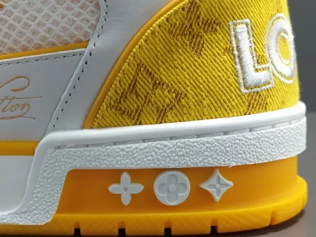 Louis Vuitton LV Trainer Yellow White Low-Top Monogram Textile Lifestyle Sneakers 6