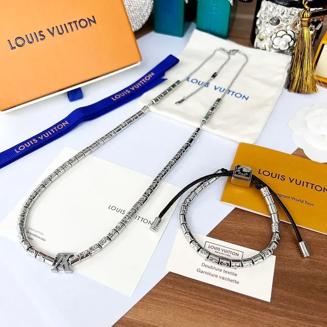 Louis Vuitton Monogram Beads Black Cord Silver-Tone Bracelet 5