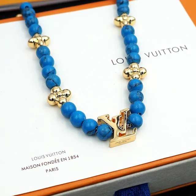 Louis Vuitton Monogram Beads Turquoise et doré collier 2
