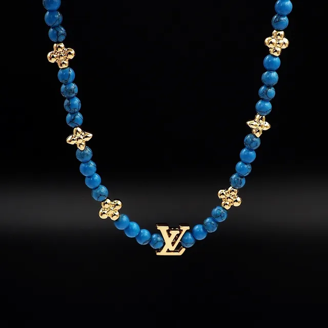 Louis Vuitton Monogram Beads Turquoise et doré collier 3