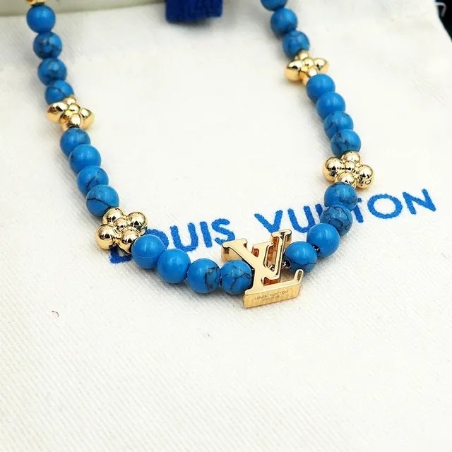 Louis Vuitton Monogram Beads Turquoise et doré collier 4